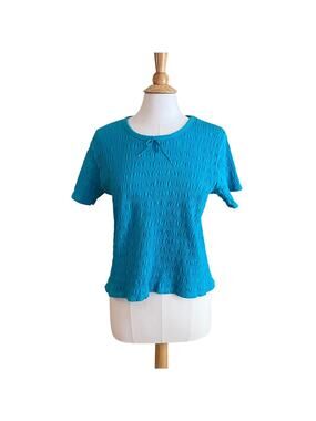 Erika Cotton Bright Blue Short Sleeve Ruched/Textured Top, Size M